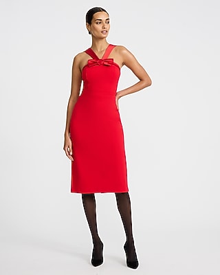 Rosette Bow Halter Neck Sleeveless Midi Dress