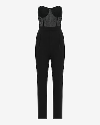 Lace Strapless Corset Tapered Leg Jumpsuit with Pockets