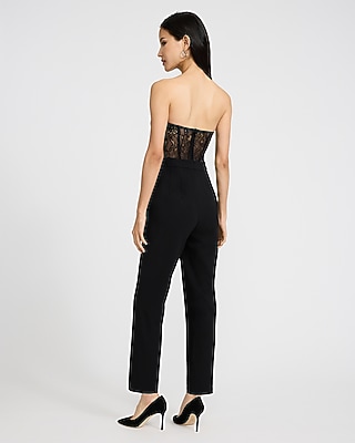 Lace Strapless Corset Tapered Leg Jumpsuit with Pockets