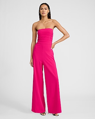 Strapless Ruched Wide Leg Jumpsuit