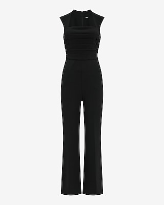 Signature Crepe Square Neck Sleeveless Ruched Tapered Leg Jumpsuit with Pockets