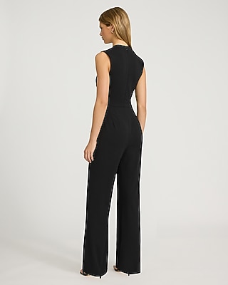 Signature Crepe Square Neck Sleeveless Ruched Tapered Leg Jumpsuit with Pockets