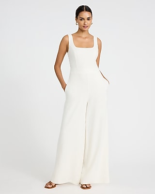 Linen-Blend Sleeveless Square Neck Wide Leg Jumpsuit
