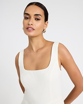 Linen-Blend Sleeveless Square Neck Wide Leg Jumpsuit