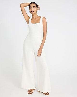 Linen-Blend Sleeveless Square Neck Wide Leg Jumpsuit