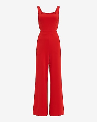 Square Neck Cutout Wide Leg Jumpsuit with Pockets