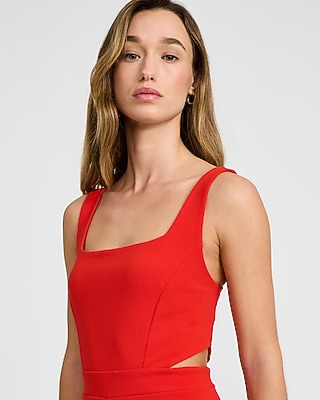 Square Neck Cutout Wide Leg Jumpsuit with Pockets