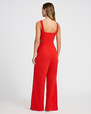 Square Neck Cutout Wide Leg Jumpsuit with Pockets