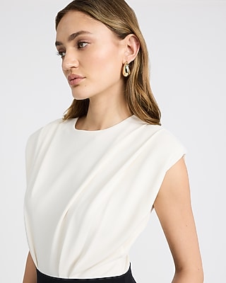 Ruched Cap Sleeve Color Block Wide Leg Jumpsuit with Pockets