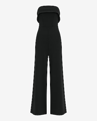 Crepe Fold Over Strapless Wide Leg Jumpsuit