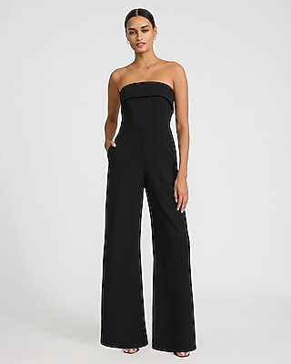 Crepe Fold Over Strapless Wide Leg Jumpsuit