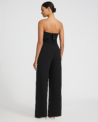Crepe Fold Over Strapless Wide Leg Jumpsuit
