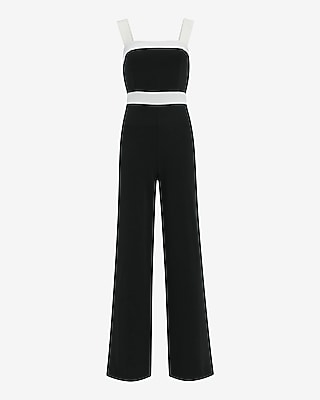 Color Block Square Neck Sleeveless Wide Leg Jumpsuit
