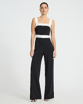 Color Block Square Neck Sleeveless Wide Leg Jumpsuit