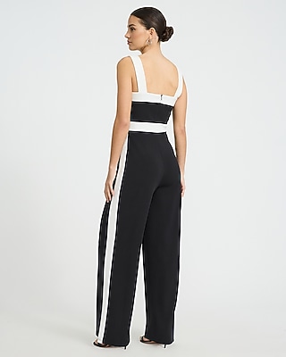 Color Block Square Neck Sleeveless Wide Leg Jumpsuit