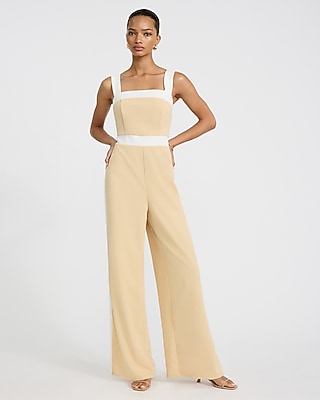 Color Block Square Neck Sleeveless Wide Leg Jumpsuit | Express