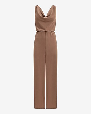 Metallic Cowl Neck Sleeveless Wide Leg Jumpsuit