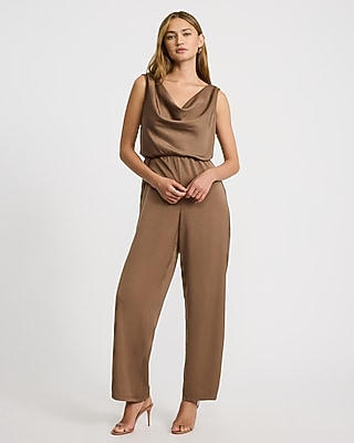 Metallic Cowl Neck Sleeveless Wide Leg Jumpsuit