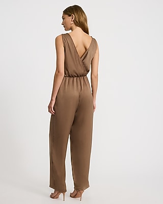 Metallic Cowl Neck Sleeveless Wide Leg Jumpsuit