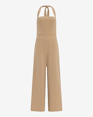Crepe Tie Halter Square Neck Wide Leg Jumpsuit with Pockets - thumbnail 8