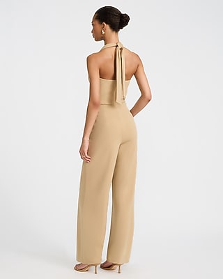 Crepe Tie Halter Square Neck Wide Leg Jumpsuit with Pockets - thumbnail 7