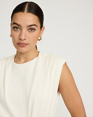 Crepe Crew Neck Cap Sleeve Wide Leg Jumpsuit with Pockets