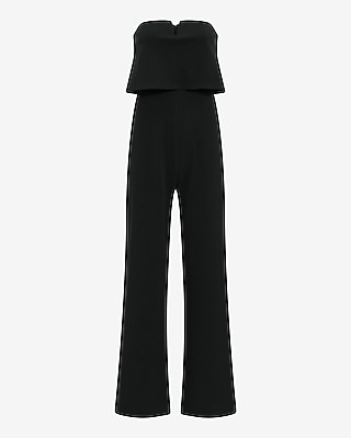 Strapless V-Bar Overlay Wide Leg Jumpsuit
