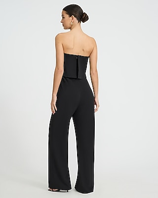Strapless V-Bar Overlay Wide Leg Jumpsuit