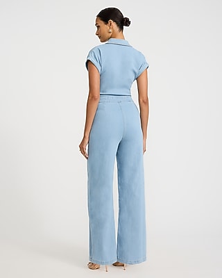 Denim Short Sleeve Wide Leg Jumpsuit - image 3