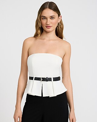 Strapless Peplum Belted Wide Leg Jumpsuit with Pockets - thumbnail 5