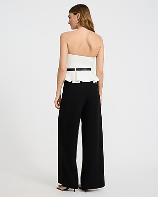 Strapless Peplum Belted Wide Leg Jumpsuit with Pockets - thumbnail 6