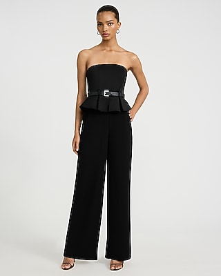 Crepe Fold Over Strapless Wide Leg Jumpsuit With Pockets | Express