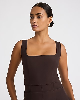 Square Neck Corset Waist Wide Leg Jumpsuit with Pockets