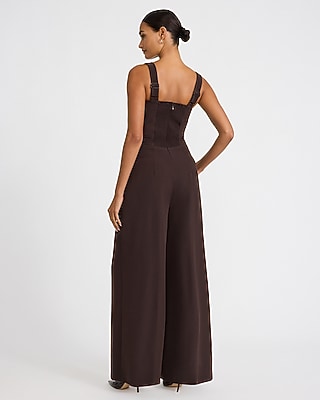 Square Neck Corset Waist Wide Leg Jumpsuit with Pockets