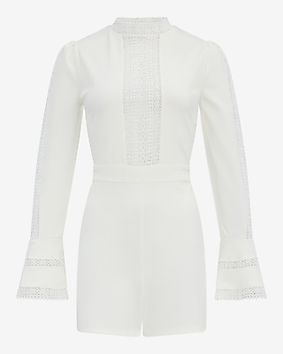 EXPRESS x bebe Lace Pieced Mock Neck Long Sleeve Romper