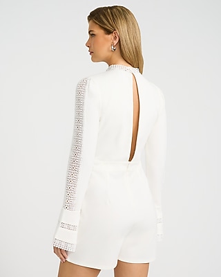 EXPRESS x bebe Lace Pieced Mock Neck Long Sleeve Romper