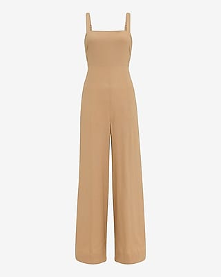 Linen-Blend Square Neck Wide Leg Jumpsuit