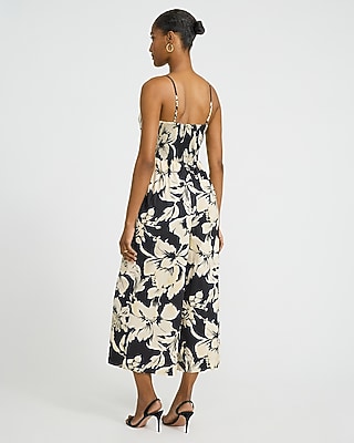 Stretch Cotton Poplin Floral Tie Front Wide Leg Cropped Jumpsuit with Pockets
