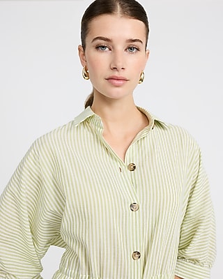 Striped Button Front Tie Waist Romper - image 2