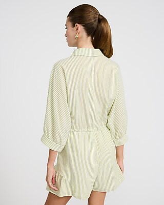 Striped Button Front Tie Waist Romper - image 3