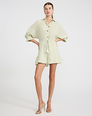 Striped Button Front Tie Waist Romper - image 4