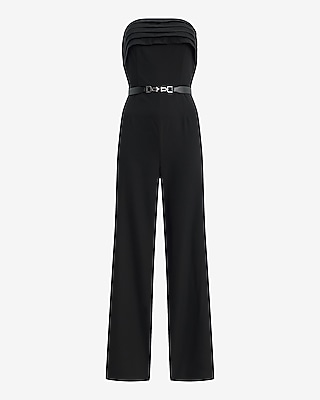 Strapless Fold Over Pleated Belted Wide Leg Jumpsuit - thumbnail 7