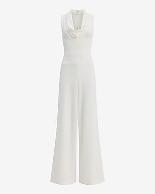 Cowl Neck Sleeveless Wide Leg Jumpsuit with Pockets