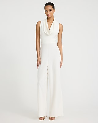 Cowl Neck Sleeveless Wide Leg Jumpsuit with Pockets