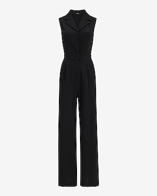 V-Neck Tailored Wide Leg Blazer Jumpsuit with Pockets - thumbnail 8
