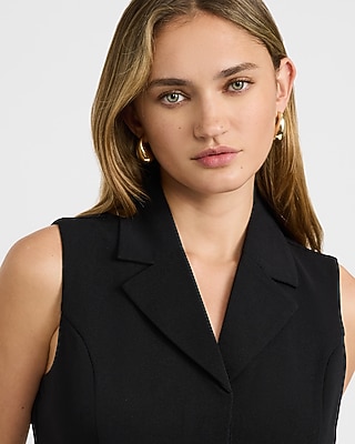 V-Neck Tailored Wide Leg Blazer Jumpsuit with Pockets - thumbnail 6
