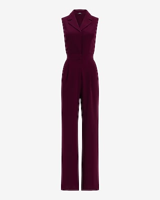 V-Neck Tailored Wide Leg Blazer Jumpsuit with Pockets