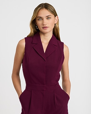 V-Neck Tailored Wide Leg Blazer Jumpsuit with Pockets