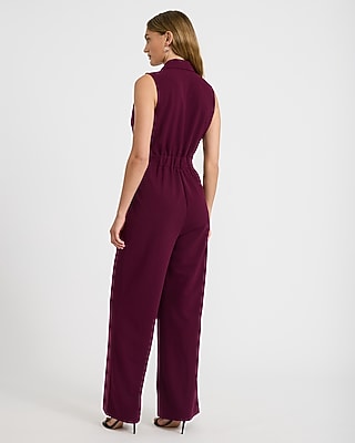 V-Neck Tailored Wide Leg Blazer Jumpsuit with Pockets