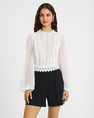 Lace Color Block Crew Neck Long Sleeve Romper